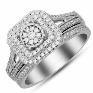 Forever Bride Sterling Silver 1/3 Carat Diamond Miracle Plate Cushion Bridal 7